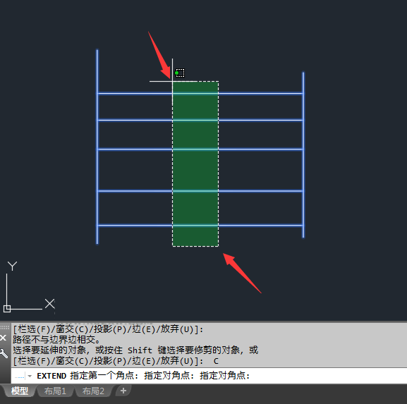 CAD怎么窗选延伸所有对象?